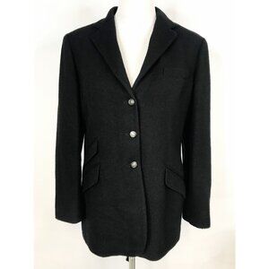 Lauren Ralph Lauren Blazer Women 10 Black Wool Cashmere Blend Elbow Patch Jacket